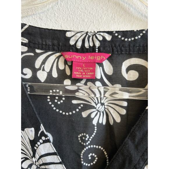 Sunny Leigh Womens L Coverup Tunic Silk Blend 3/4 Sleeve Floral Beach Boho VTG - Picture 4 of 11